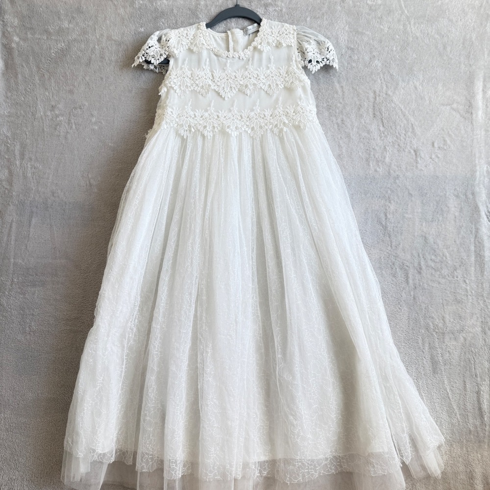 Trish Scully Child White Lace Tulle Maxi Dress Kids Sz 12 Flower Girl Communion